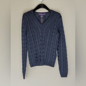 Ralph Lauren Collection Cable-Knit Silk V-Neck